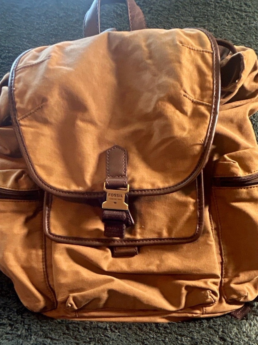 Fossil Tan Canvas Backpack with Brown Trim